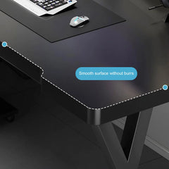 Home Office Gaming Desk with K-shaped Steel Legs, Modern Black Laptop Computer Desk with Cable Management Hole, Corner Table