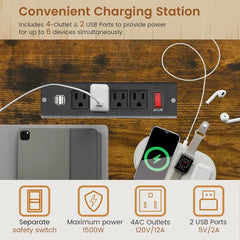 63" L Shaped Farmhouse Convertible Desk with Drawer, Power Strip & Storage Cabinet