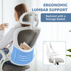 Ergonomic Adjustable Headrests, Lumbar Support Office Chair with Flip-up Arms