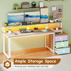 67" Computer Desk with 3 Drawers, Home Office Desk with Long Monitor Stand and Printer Space, Office Desk with Storage