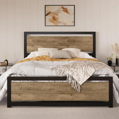 Heavy Duty Platform Metal Base Bed Frame with Modern Headboard