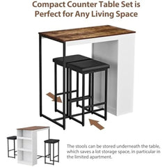 3 Piece Dining Table Set Kitchen Bar Table with Two Stool Storage Shelves Counter Height Table Top Dining Room Home
