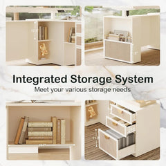 63" L Shaped Standing Desk, AC/USB, Electric Stand Up Table with Multiple Functions, Height Adjustable Executive Desk with 3 Dra