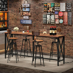 Kitchen Dining Table with Power Outlet and Footrest, Industrial Style, for Pub, Living Room, Rustic Brown and Black TBT08UBF