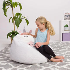 Cute Soft Furry Unicorn Bean Bag Chair Kids Plush Animal Furniture Comfortable Seating Removable Cover Safe Durable Kids Room