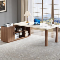 71-Inch Executive Desk, L-Shaped Desk , Large Office Desk,Writing Table Desk Business Furniture Set for Home Office, Cream White