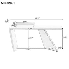 63" Executive Office Desk, Wooden Computer Desk with Moveable Monitor Stand