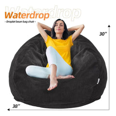 Bean Bag Chair: Teardrop Bean Bags With Memory Foam Filled, Compact Beanbag Chairs Soft Sofa With Corduroy Cover (Black)