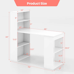 48 Inch Computer Desk with Bookshelf Reversible Study Writing Desk with Storage Shelves CPU Stand Compact Office Desks & Worksta