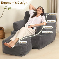 Bean Bag Sofas, Comfy Gaint Beans Bags Chair with Ottoman, Huge Beans Bags Armchair for Adults and Teens, Beans Bags Sofas