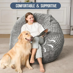 5ft Bean Bag Chairs, for Adults Large Beanbag Chair w/Stripe Plush Cover Big, bean bag Chair for Living Room Bedroom Dorm Office