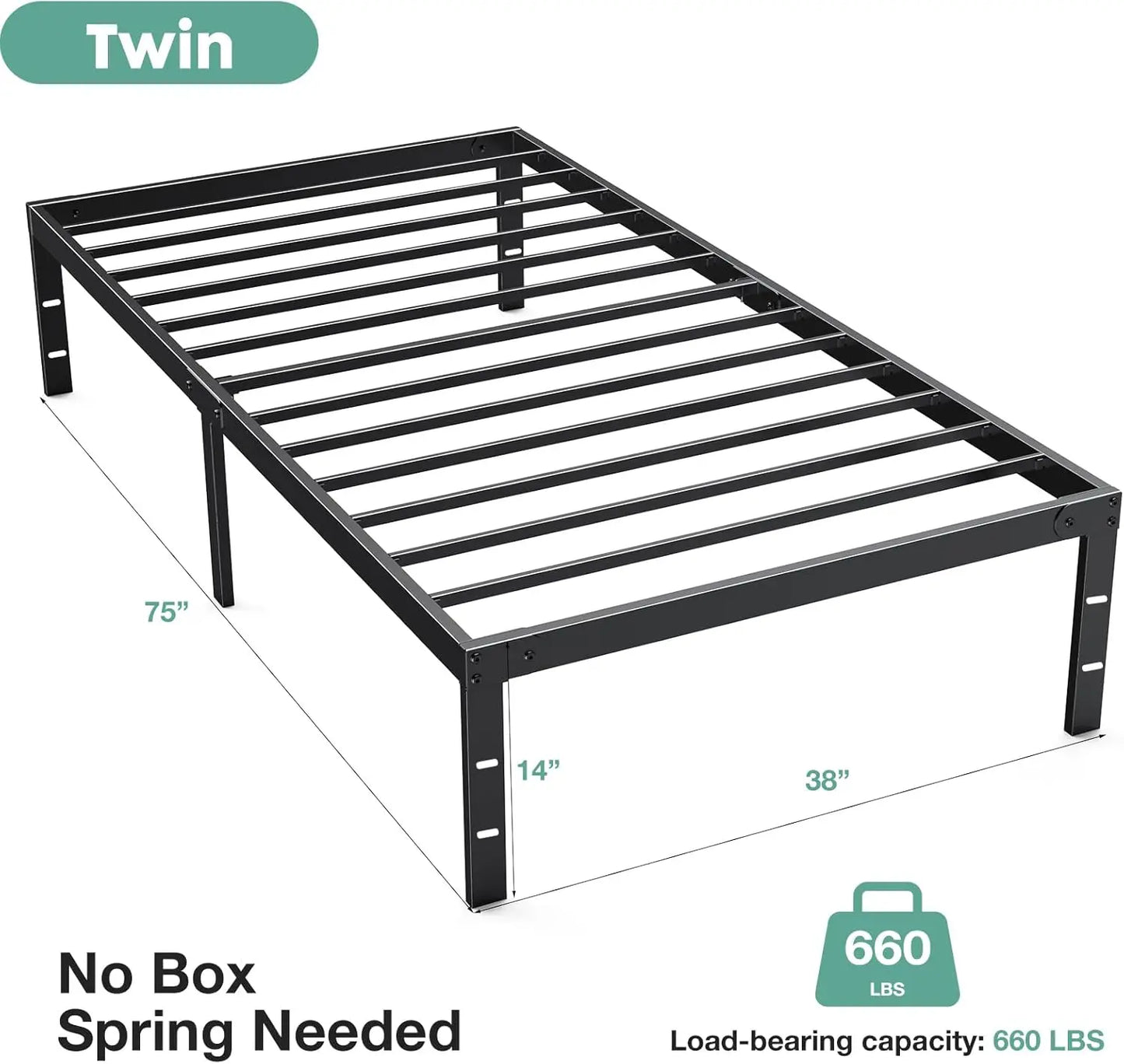 14 Inch High Full-size bed frame - Large heavy-duty metal platform beds frames w/storage space at the bottom, Full bed frame