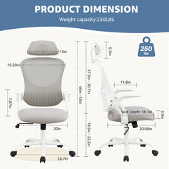 Ergonomic Adjustable Headrests, Lumbar Support Office Chair with Flip-up Arms