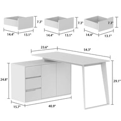 Home Office Computer Desk Corner Desk with 3 Drawers, 2 Shelves & 2 Doors, 55 Inch Large L-Shaped Study Writing Table