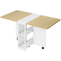 Folding Dining Table, Drop Leaf Dining Table for 4, Foldable Kitchen Table with 6 Wheels and 2 Storage Shelf, Space Saving