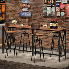 Kitchen Dining Table with Power Outlet and Footrest, Industrial Style, for Pub, Living Room, Rustic Brown and Black TBT08UBF