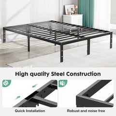 14 Inch High Full-size bed frame - Large heavy-duty metal platform beds frames w/storage space at the bottom, Full bed frame