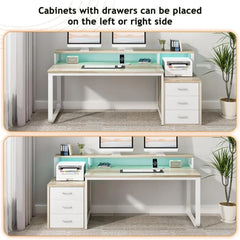 67" Computer Desk with 3 Drawers, Home Office Desk with Long Monitor Stand and Printer Space, Office Desk with Storage