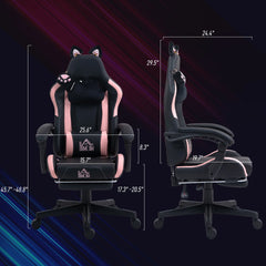 Cute Racing Gamer Chair, Faux Leather Gaming Chair with Footrest, Headrest and Lumbar Support, Black