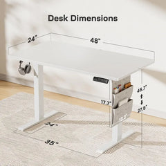 Marsail Standing Desk Adjustable Height Home Office Desk,48x24 Electric Standing Desk, Stand up Desk with Storage Bag