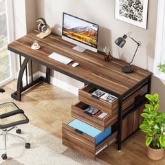 Computer Desk with 3 Drawers, 59-Inch PC Desk with Reversible Drawers, Industrial Study Writing Table Workstation with
