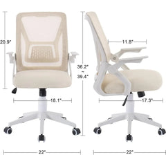Beige Mid-back Swivel Ergonomic Office Chair With Adjustable Arms