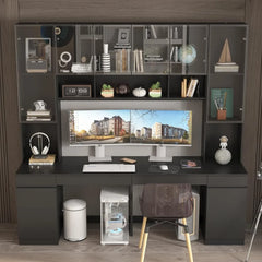 Double Office Desk with Drawers and Doors, 2-Person Home Office Desk , Double Computer Desk Workstation , Study Writing Table