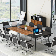 8FT Conference Table, 94.48L x 47.24W x 29.52H Inches Boat Shaped Meeting Table with Rectangle Grommet, Modern Seminar Boardroo