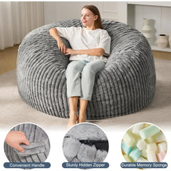 5ft Bean Bag Chairs, for Adults Large Beanbag Chair w/Stripe Plush Cover Big, bean bag Chair for Living Room Bedroom Dorm Office