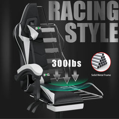 Ergonomic Gaming Chair with Footrest, Headrest, and Lumbar Cushion