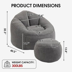 Bean Bag Chair for Adult, Microfiber Upholstered Bean Bag Sofa with Petal Back, Shell-Shaped Beanbag Chair with Footstool