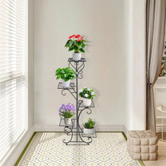 Upgraded 5-Tray Flower Stand | Floor Standing, Baking Paint, 19.689.8441.73in, Modern Style 5-Tier Plant Rack with Square Trays