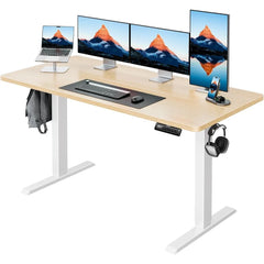 55" x 24" Electric Standing Desk Adjustable Height, 4 Memory Height Settings, Headphone Hook, Cable Manager, Sit Stand Up Desk