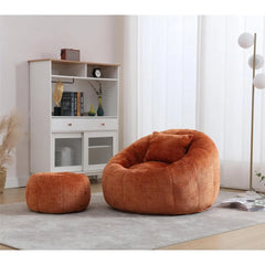 Modern Extra Large Round Bean Bag Chair with Footrest – Stylish Chenille Fabric, High-Density Memory Foam, Ultimate Comfort