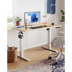 55" x 24" Electric Standing Desk Adjustable Height, 4 Memory Height Settings, Headphone Hook, Cable Manager, Sit Stand Up Desk