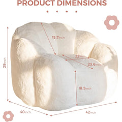Bean Bag Chair for Adults, Floral Shaped Bean Bag Sofa, Ultra Soft Faux Fur Floor Sofa, Large Reading Chair for Living Room