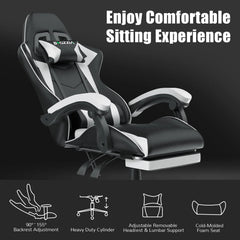 Ergonomic Gaming Chair with Footrest, Headrest, and Lumbar Cushion