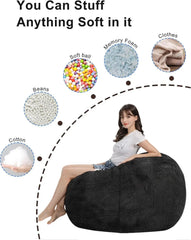 Bean Bag Chair. For Adults & Kids. Comfy Fluffy. Giant Round. Lazy Sofa Cover. Reading Chair. Floor Chair. 6FT. Grey.
