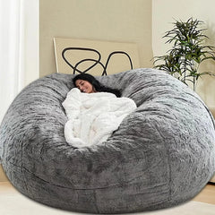 Bean Bag Chair. For Adults & Kids. Comfy Fluffy. Giant Round. Lazy Sofa Cover. Reading Chair. Floor Chair. 6FT. Grey.