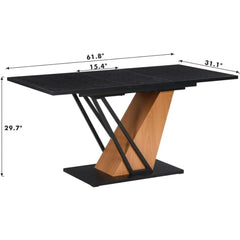 Extendable Dining Room Table for 4-6, Modern 61.81" (46.46") Wooden Geometric Rectangular Expandable Conference Kitchen Table wi