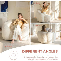 Bean Bag Chair for Adults, Floral Shaped Bean Bag Sofa, Ultra Soft Faux Fur Floor Sofa, Large Reading Chair for Living Room