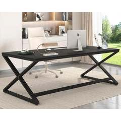 Large Black Desk, 70.8” Long Computer Desk for Home Office, Modern Wide Executive Work Desk for Writing Study, Simple Wood Meta