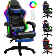Racing Style RGB LED Lights Gaming Chairs for Adults and Kids with Lumbar Massager