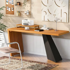 63" Executive Office Desk, Wooden Computer Desk with Moveable Monitor Stand