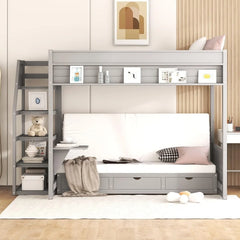 Full/Double Bunk Beds with Stairs, Built-in Small Shelf, and 3 Drawers