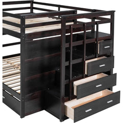 Full Over Full Bunk Bed with Twin Size Trundle and Stairs, and Storage Drawers