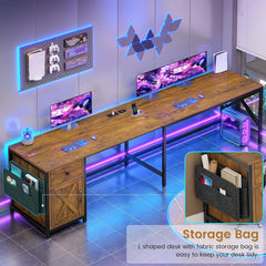 63" L Shaped Farmhouse Convertible Desk with Drawer, Power Strip & Storage Cabinet