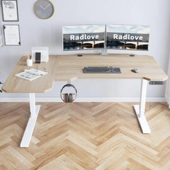 59-Inch Large Electric Height Adjustable Computer L-Shaped Desk with Memory Controller Corner Standing Desk Modern Workstation w