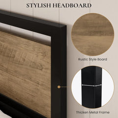 Heavy Duty Platform Metal Base Bed Frame with Modern Headboard