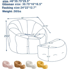 Flower Bean Bag Chair with Ottoman for Adults,Large Beanbag Chair with Artificial Rabbit Fur Fabric,Comfy Single Sofa